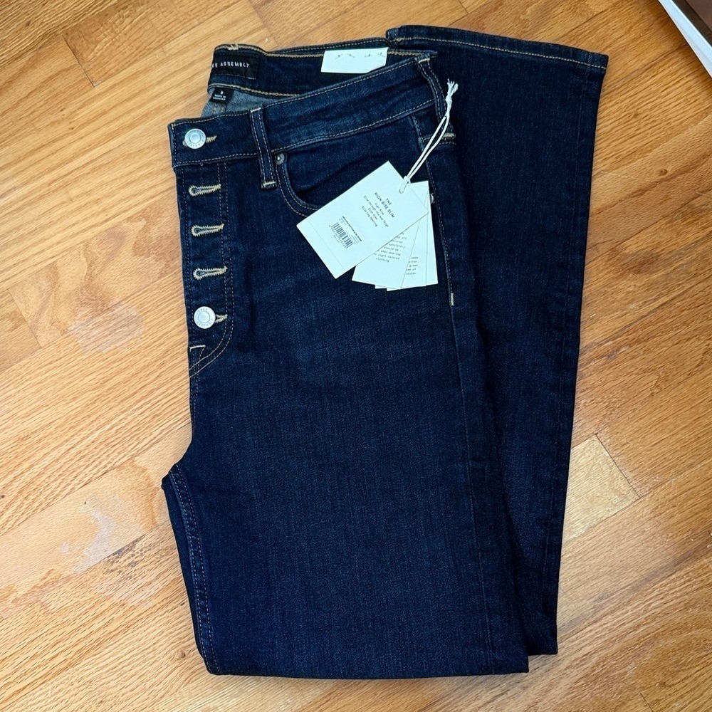 Free Assembly Womens High Rise Slim Button Fly Jeans Dark Wash Size 8 NWT